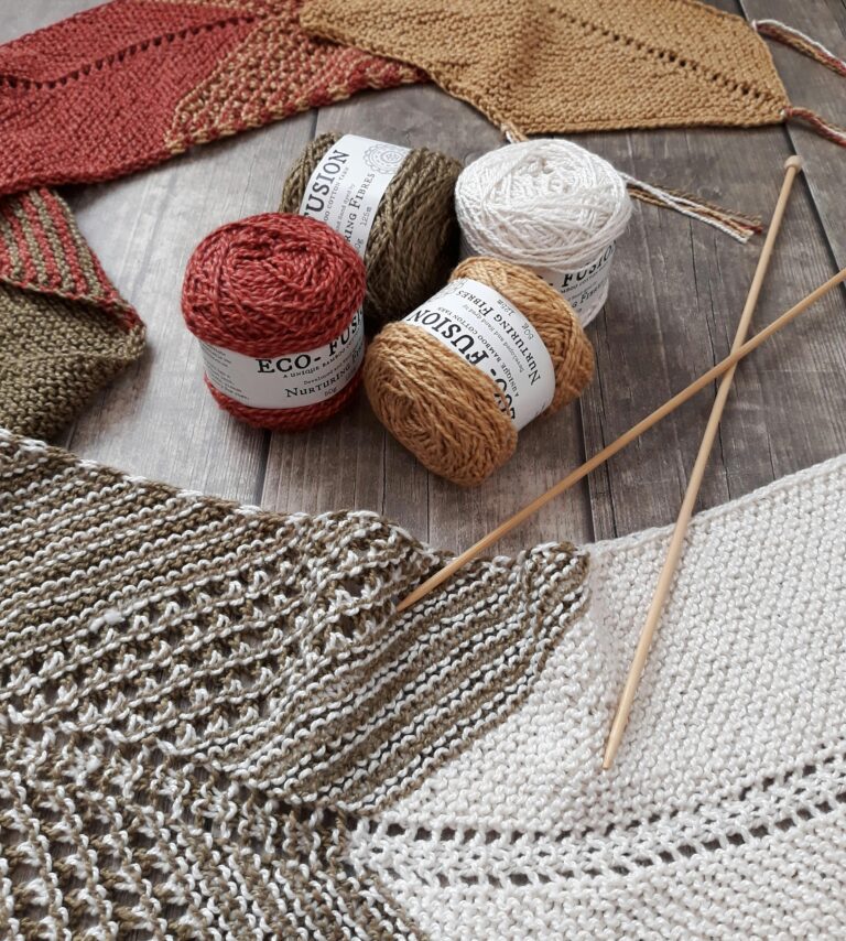 Yarn and knitting tools with a completed project - My Tasteful Threads.
