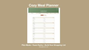 image of the screen for the cozy meal planner
