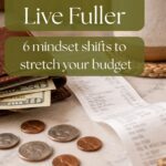 Vertical pin reading "Think Frugal, Live Fuller" with a cozy frugal-living theme