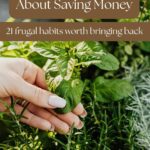 Vertical pin reading "What Grandma Knew About Saving Money" with a vintage-style design